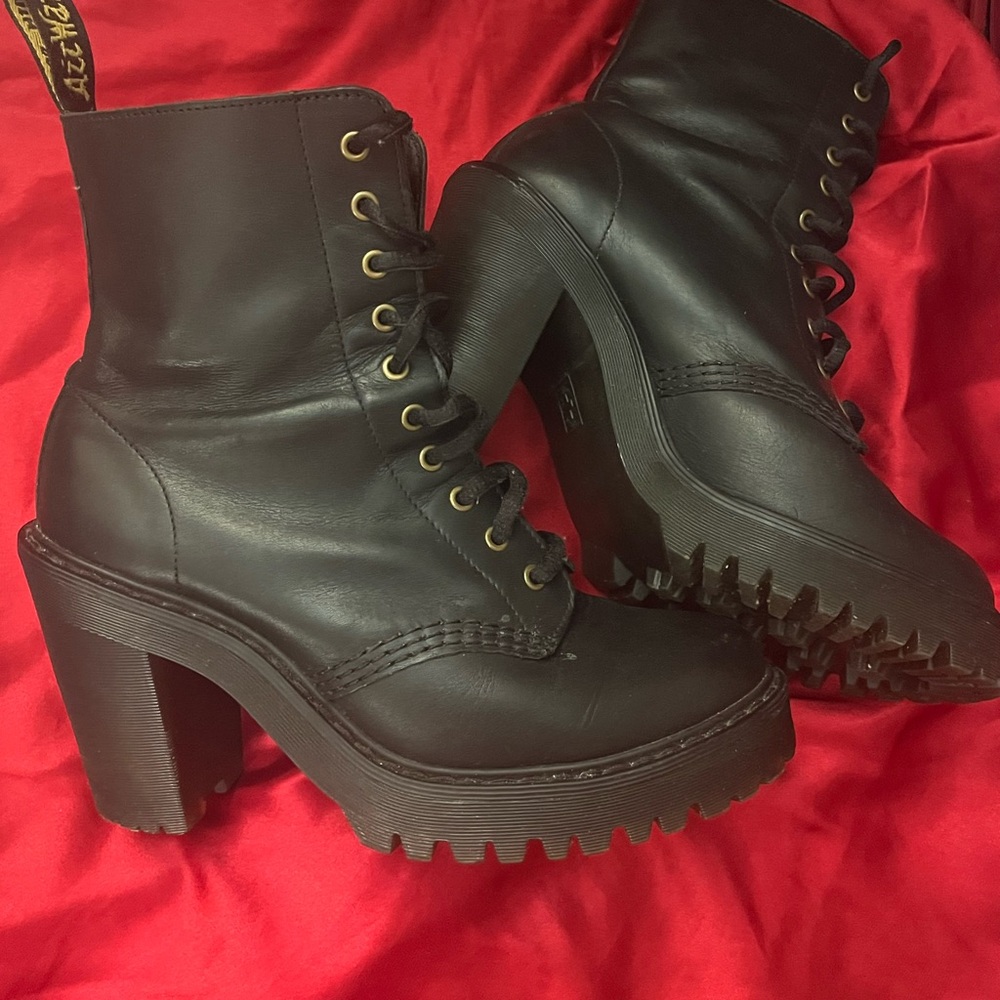 Dr. Martens Kendra Black Lace Up Boots with Chunky Heel